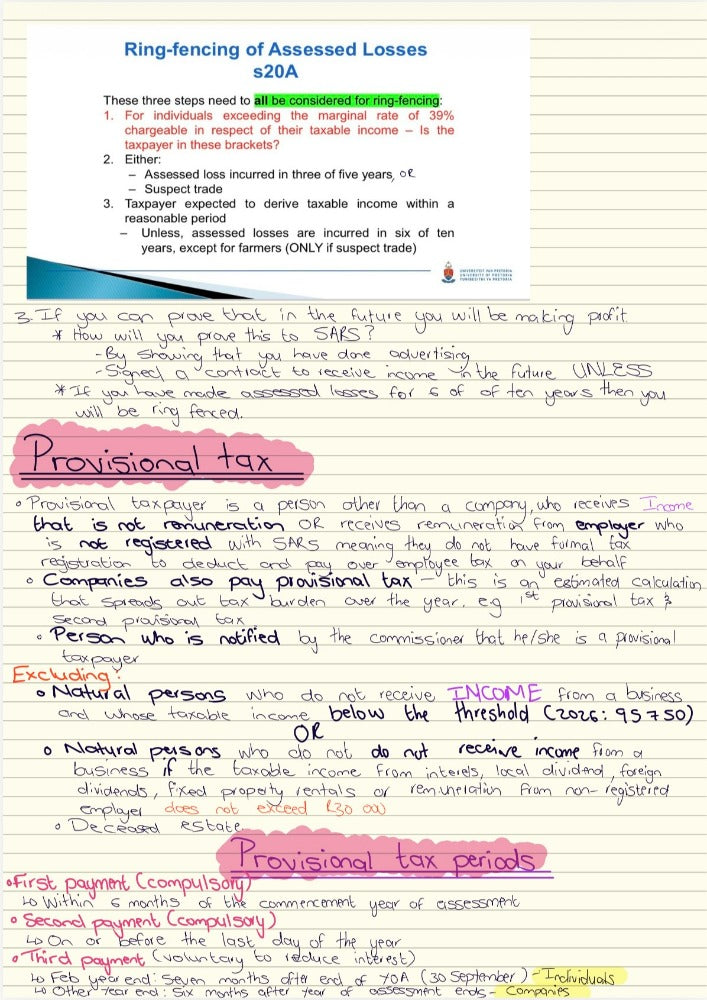BEL300 NOTES - RING FENCING OF ASSESSED LOSSES & PROVISIONAL TAX