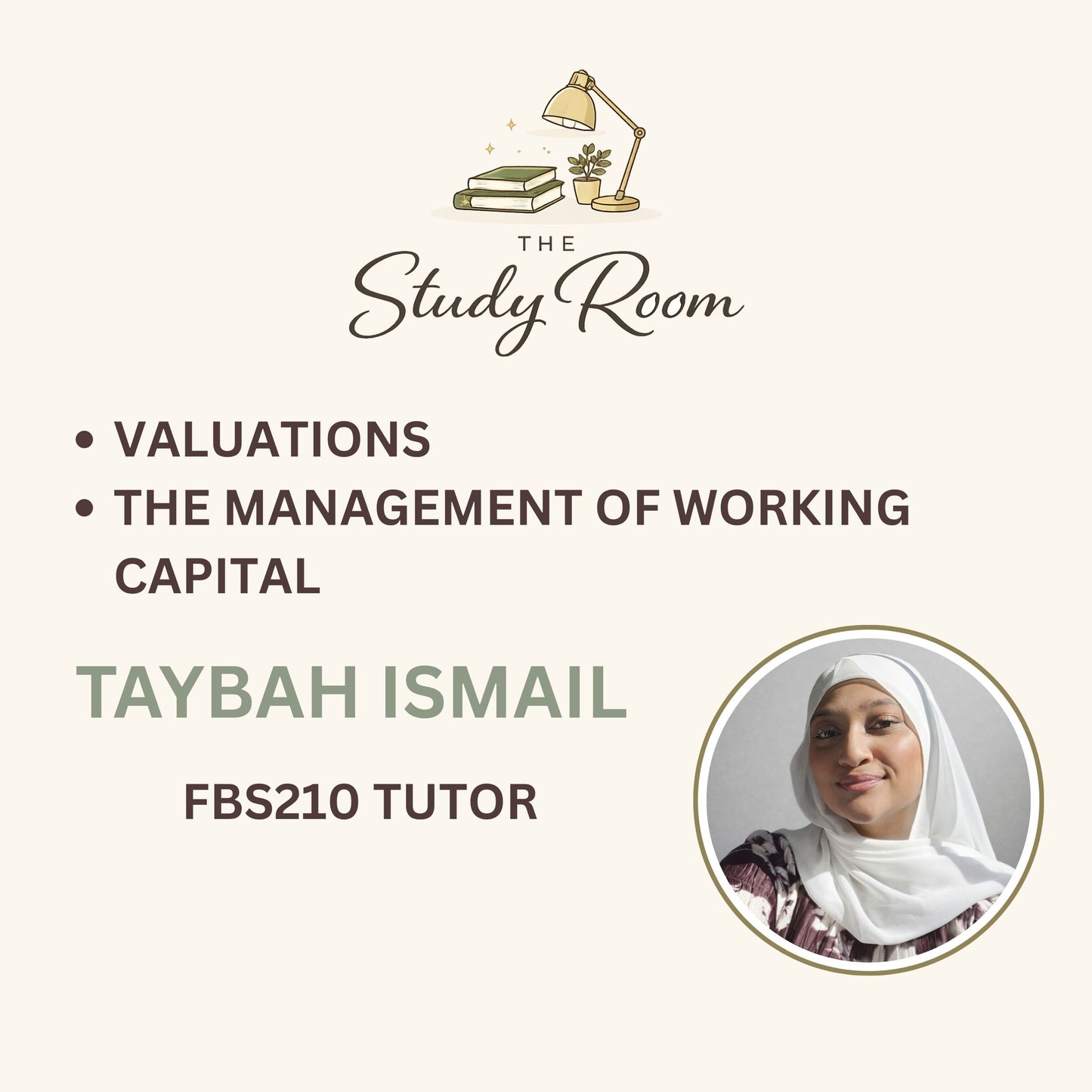 FBS210 TUTOR CLASS - VALUATIONS & THE MANAGEMENT OF WORKING CAPITAL