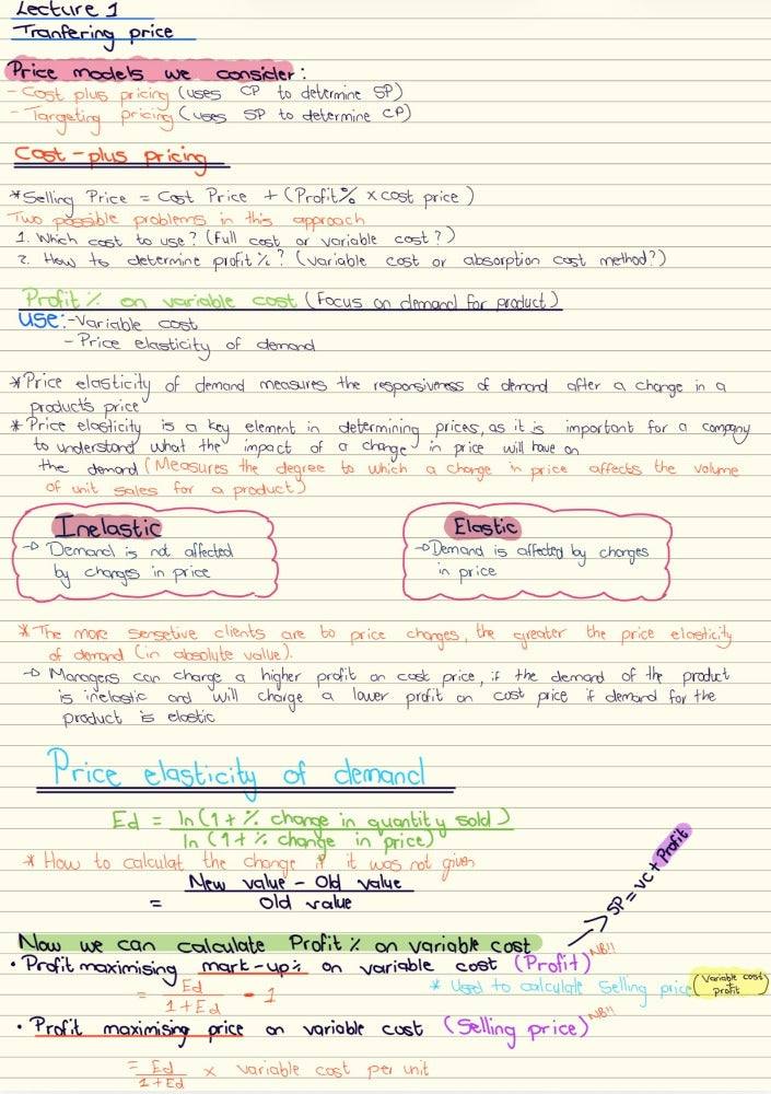 FBS310 NOTES - TRANSFER COSTING