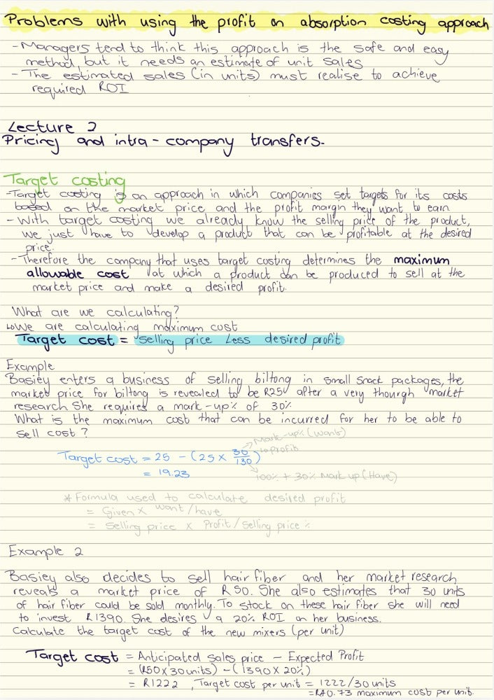 FBS310 NOTES - TRANSFER COSTING