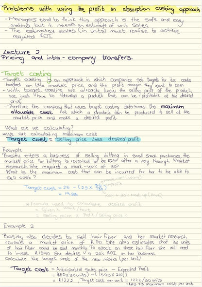 FBS310 NOTES - TRANSFER COSTING