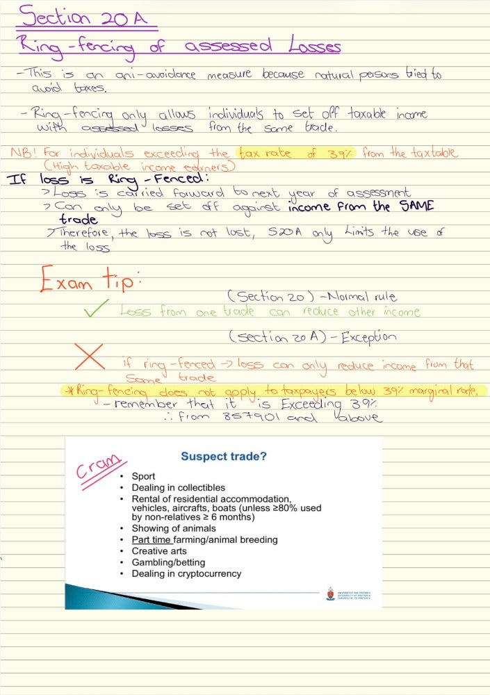 BEL300 NOTES - RING FENCING OF ASSESSED LOSSES & PROVISIONAL TAX