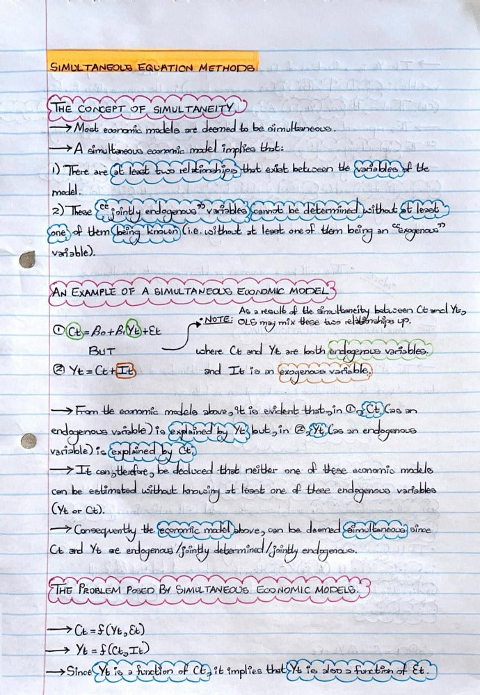 ECON4040A NOTES - SIMULTANEOUS EQUATION METHODS