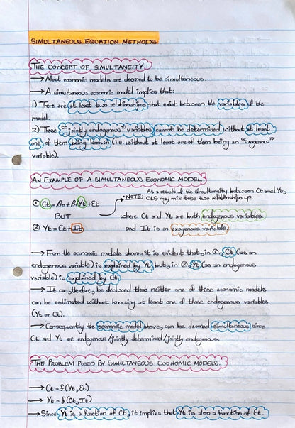 ECON4040A NOTES - SIMULTANEOUS EQUATION METHODS