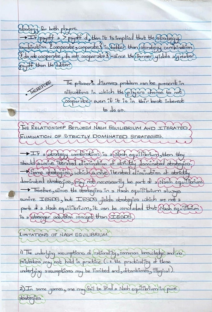 ECON4067A (APPLIED) NOTES - NASH EQUILIBRIUM IN PURE STRATEGIES