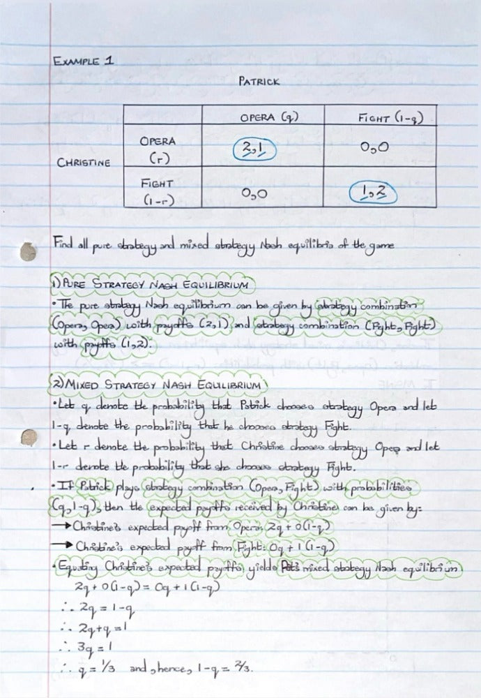 ECON4067A (APPLIED) NOTES - NASH EQUILIBRIUM IN MIXED STRATEGIES