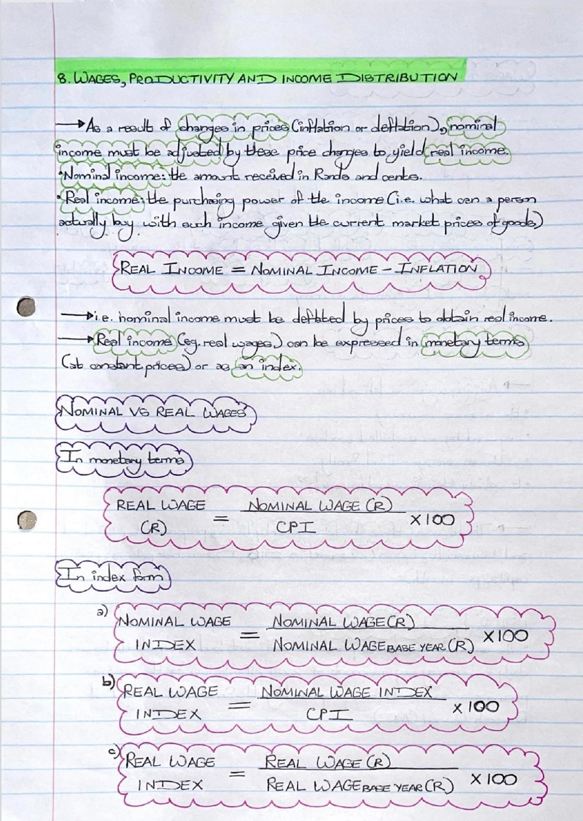 EKN320 NOTES - WAGES, PRODUCTIVITY AND INCOME DISTRIBUTION