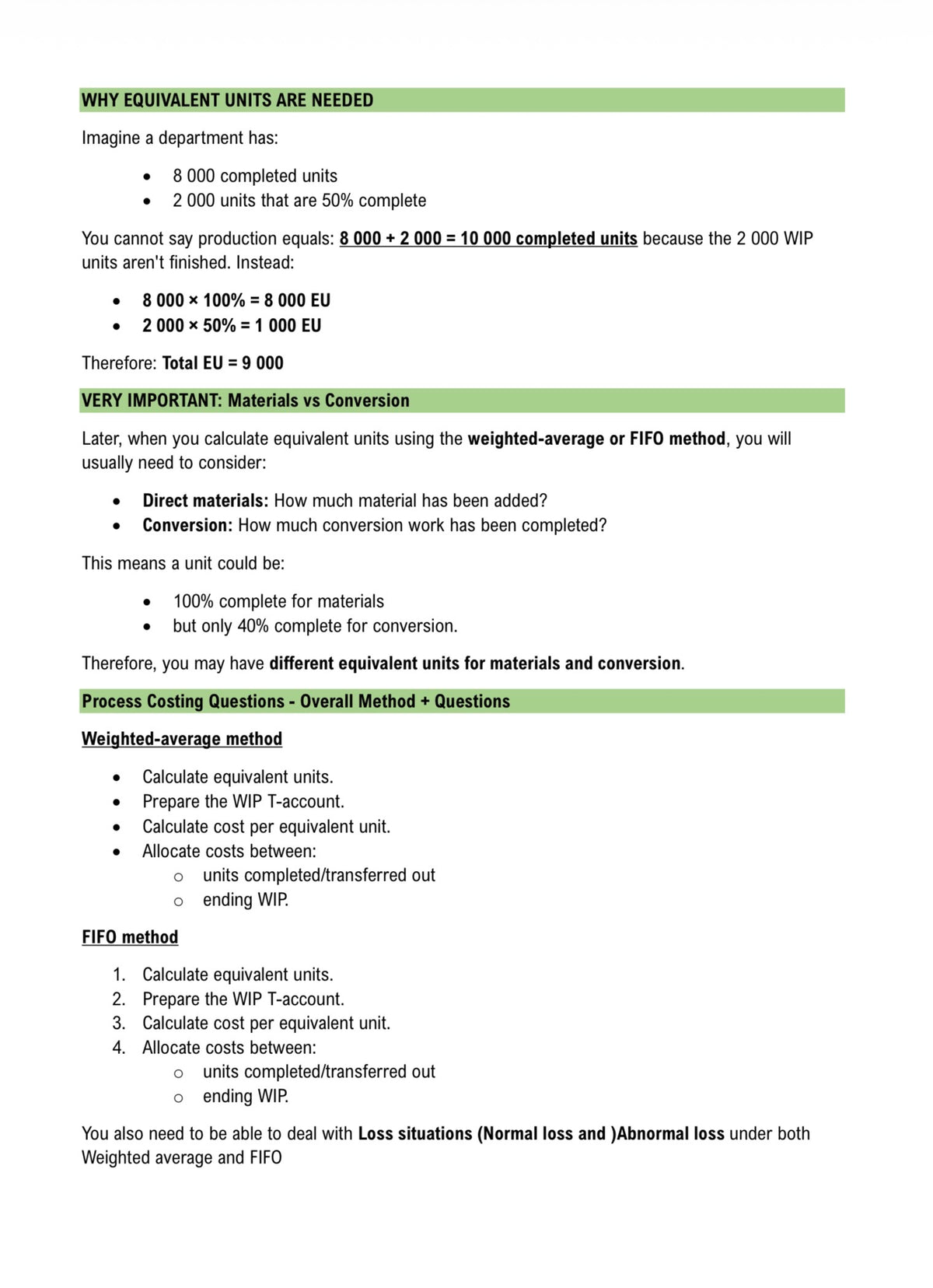 FBS220 NOTES - PROCESS COSTING